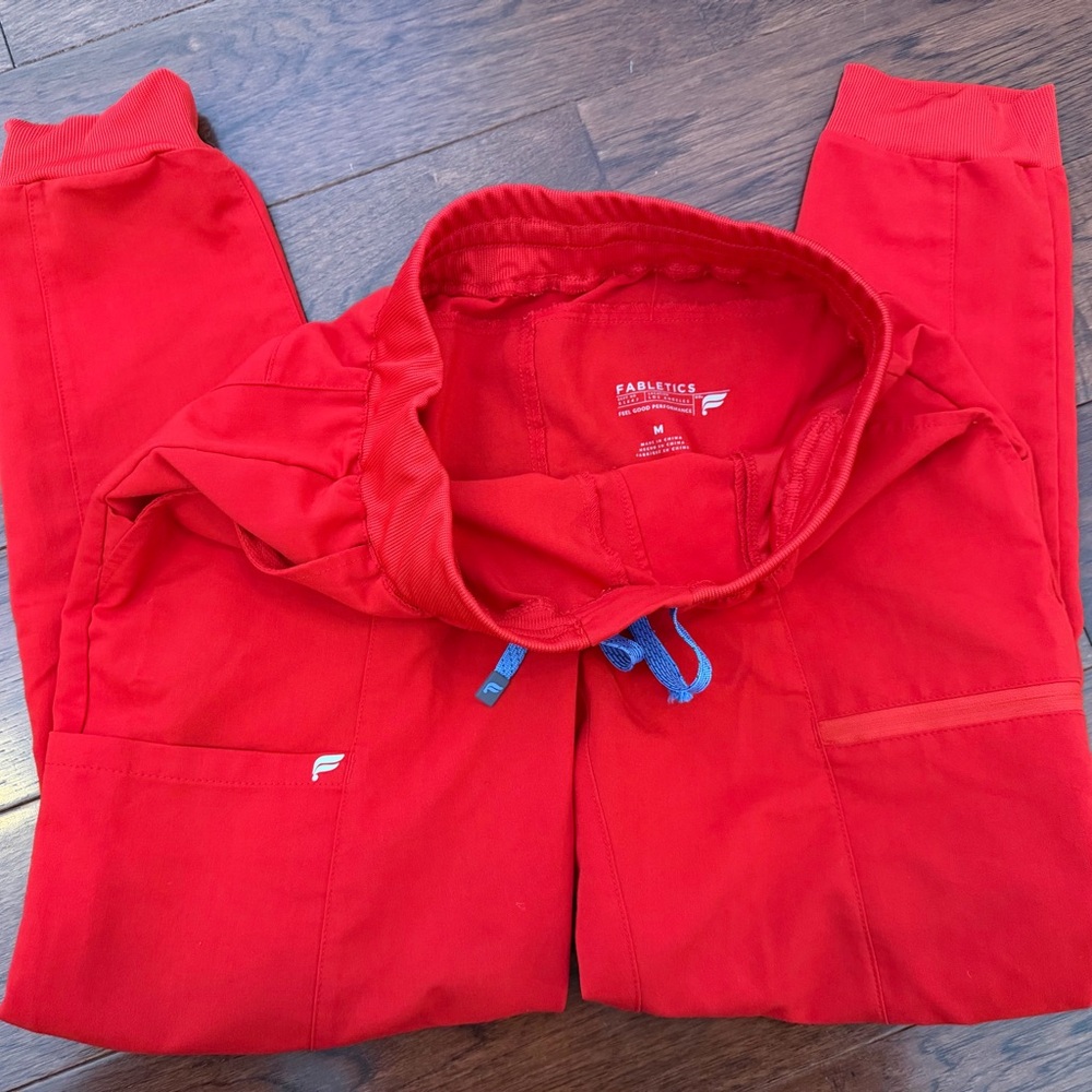 Fabletics Red Joggers With Blue Drawstring - image 2